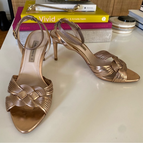 Zara Rose Gold Knot Braided Heels with Ankle Strap - Picture 5 of 11